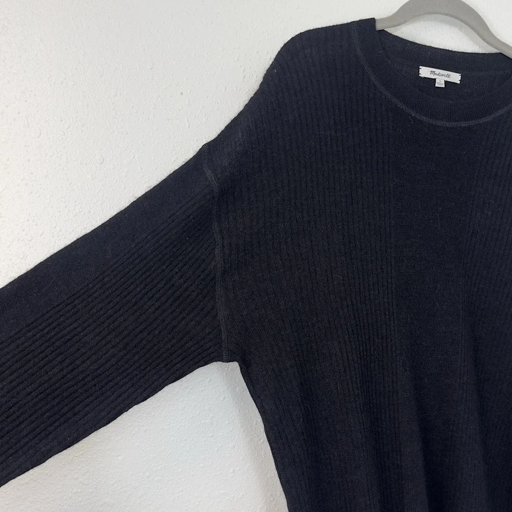 Madewell Black Ribbed Alpaca Blend Crew Neck Oversize Fit Sweater Womens L